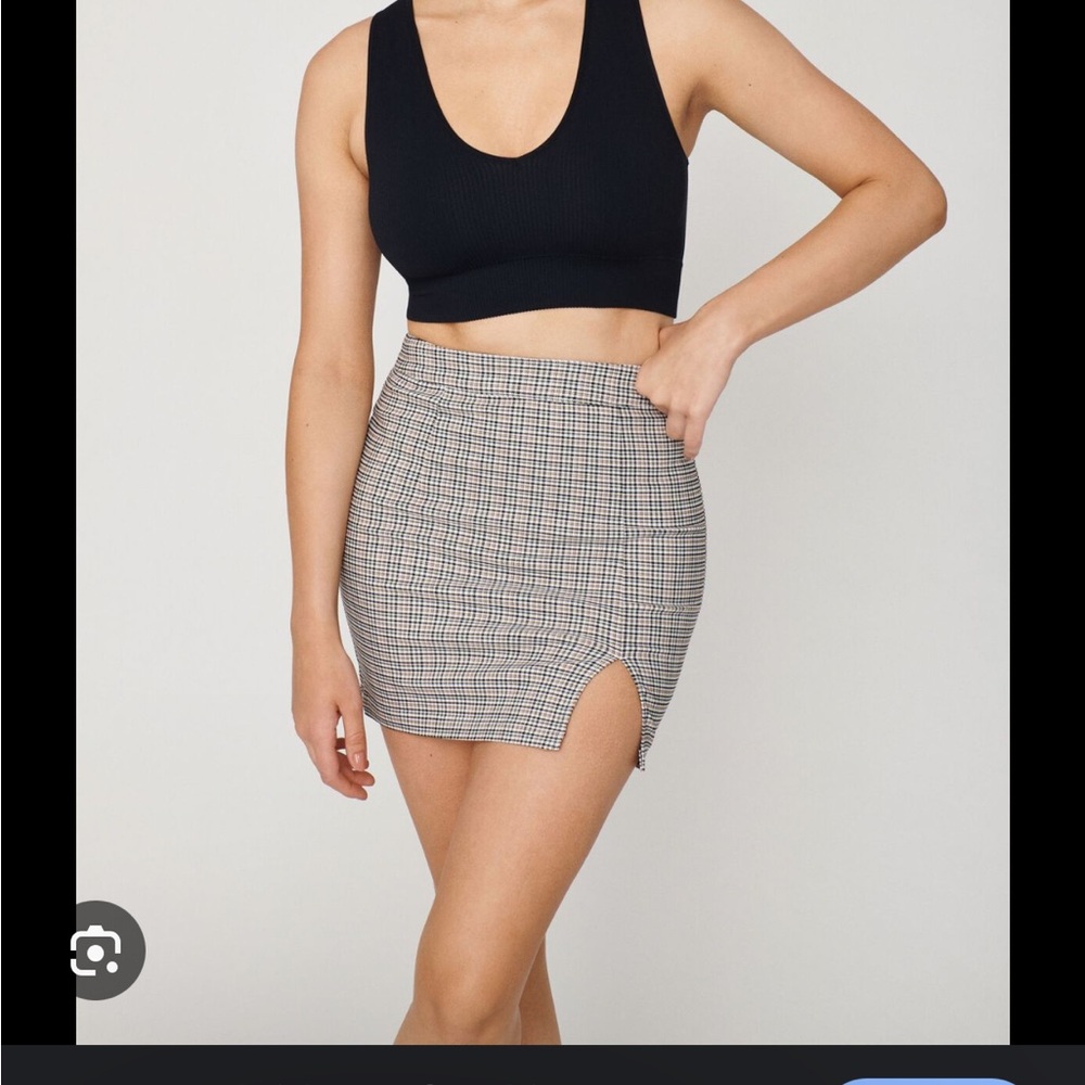 Garage Gray and White Pencil Mini Skirt with Slit